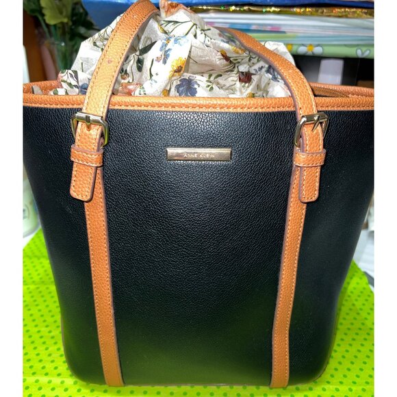 Anne Klein Womens Black & Brown Leather Tote Bag - Picture 1 of 9